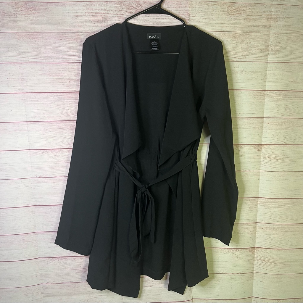Rue21 Black Draped Light Weight Belted Cardigan Jacket Size Large